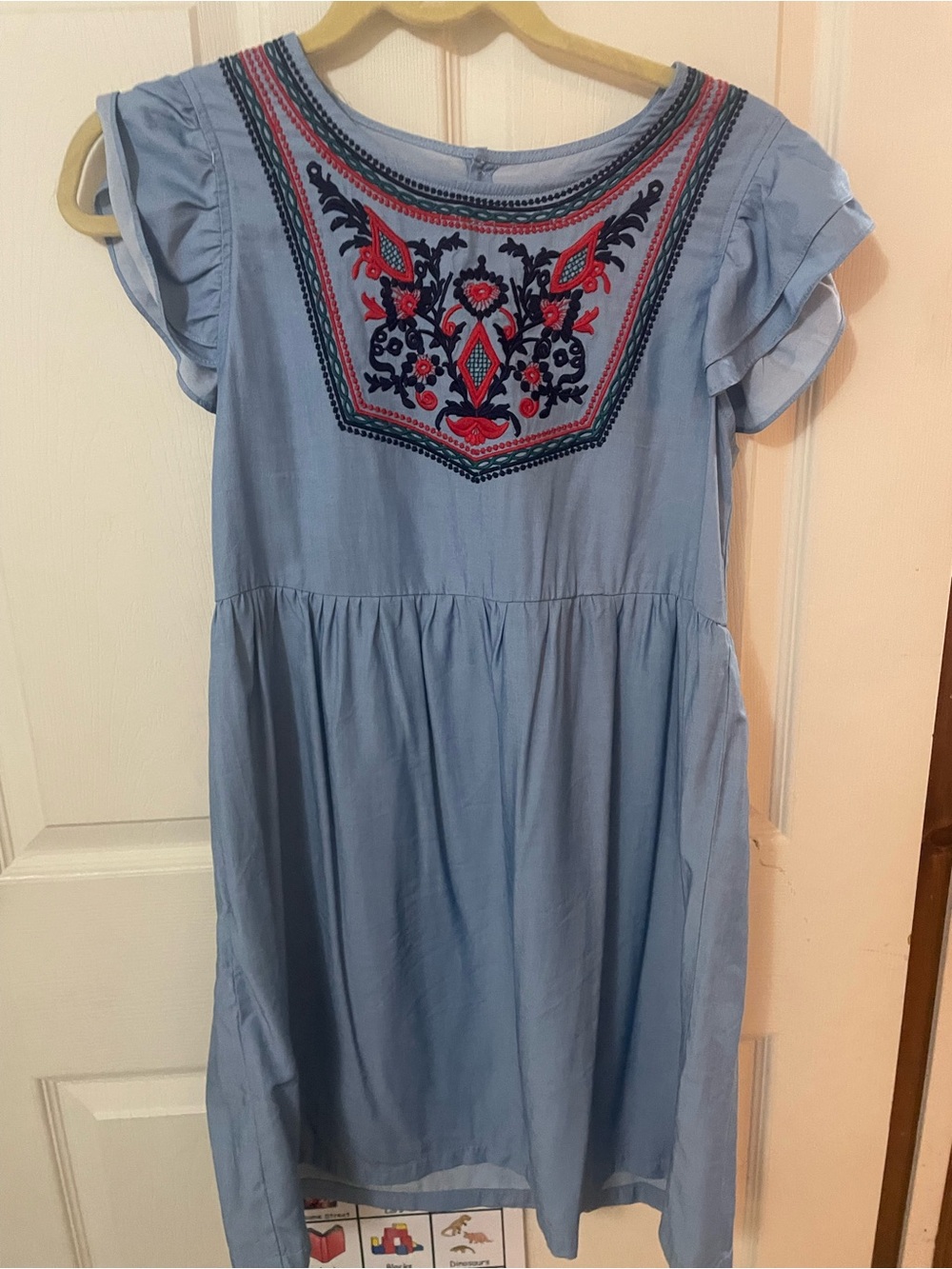 NWOT Light Blue Embroidered Flutter-Sleeve Dress